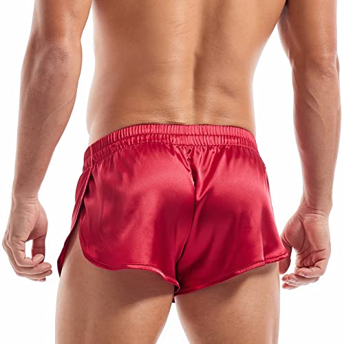 Amy Coulee Satin Boxershorts Herren Groß Teilt Sexy Unterwäsche (Rot, L)