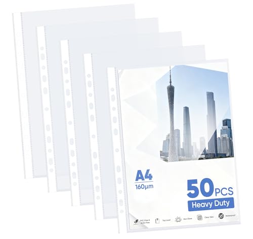 Klarsichthüllen a4 Glasklar Extra Stark - 160µ Prospekthüllen a4 Stabil, 50 Stück Klarsichtfolien Sammel-Taschen zum Schutz von Papier, Akten & Dokumenten Glassichtshüllen din A4