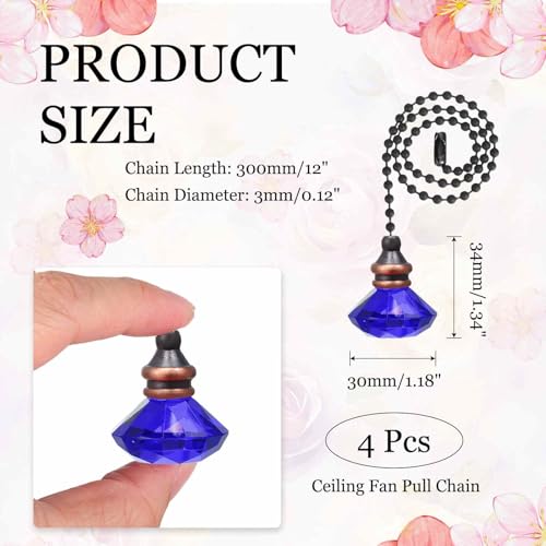 Image of MECCANIXITY 4Pack Ceiling Fan Pull Chain, 12 Inch Decorative Ornaments Diamond Pendant Pull Chain Extension for Ceiling Fans Light Lamp, Dark Blue
