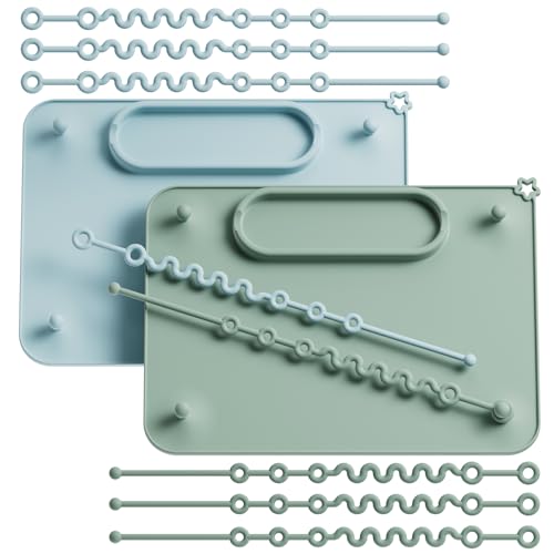 Image of 2 Pack Baby Silicone Mat, with Suction Base and 8 Stretchable Straps, Seposeve Baby Placemats, Activity Mat for Infants to Toddlers, Keeps Babies Essentials Off The Floor, Green Blue