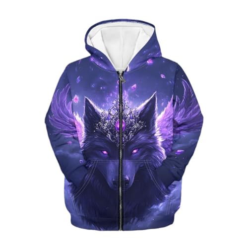 GLUDEAR Boys Girls Hoodies Kids 3D Wolf Graphic Printed Zipperer Hooded Sweatshirt Jacket with Pockets 6-16 Years
