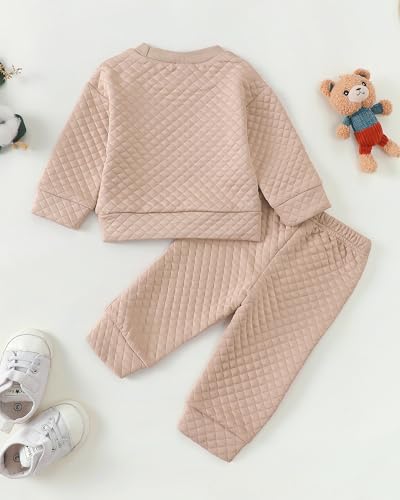 Kucnuzki Baby Girl Outfits Long Sleeve Sweatshirt T Shirt Baby Jogger Pants Beige Sweatpants 2 Piece Outfits Kids Cute Clothes For Fall Winter - Thumbnail 4