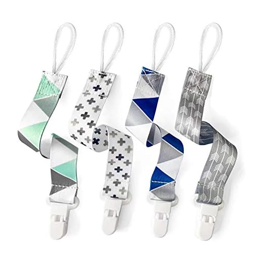 PandaEar Baby Pacifier Clips Solid Color, 4 Pack Universal Holder Leash for Boys and Girls, Teething Toys Teethers (Neutral)