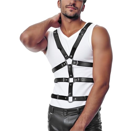 Men's Body Chest Harness Belt, Body Harness for Men, Adjustable PU Leather Male Punk Chest Belt Shoulder Harness Muscle Show Fashion Costumes for Cosplay Party
