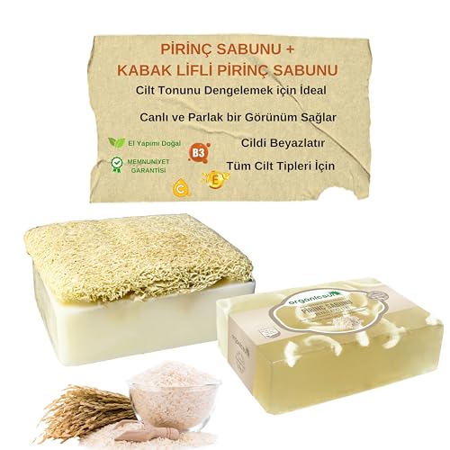 2'li Set Doğal Kabak Lifli Pirinç Sabunu ve Lifsiz Pirinç Sabunu