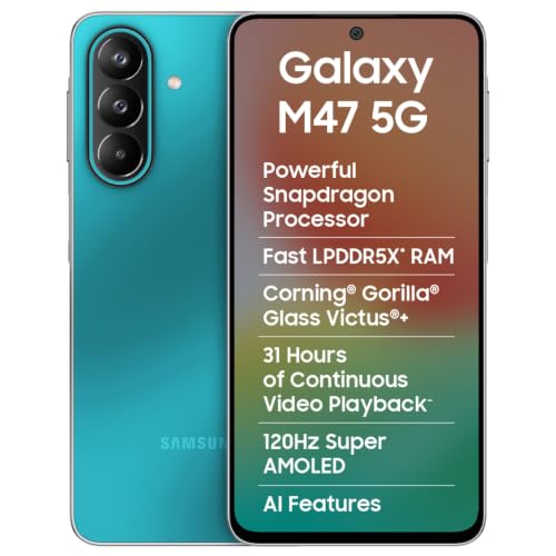 Samsung Galaxy M47 5G Mobile (Blaze Blue, 6GB RAM, 128GB Storage, 6000mAh Battery)| 50MP OIS| Snapdragon Processor| LPDDR5X RAM,UFS 3.1 Storage| Gorilla Glass Victus+| sAMOLED| Knox Security| AI