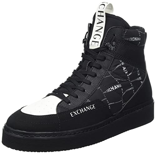Armani Exchange Poly Leather Inserts, Micro Logo, Printed Suede, Chaussures de Skate Homme, Black Opt White, 44 EU