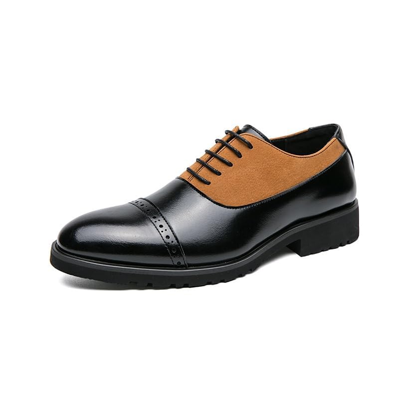 YZABEL Men's Leather Lace Up Dress Shoes, Comfortable Artificial PU Walking Shoes Loafers Work Flats Classic Lace-up Formal Tuxedo Derby Shoes