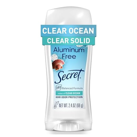 Secret Aluminum Free Deodorant for Women, 48hr Odor Protection, Free of Parabens Dyes Talc & Baking Soda, PH Balancing Minerals, Clear Solid, Clear Ocean Scent, 2.4 oz