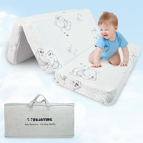 Image of Trifold Pack and Play Mattress, 38 inchx 26 inch high Density Memory Foam Mattress for Pack N Play with Breathable Washable Cover, Portable Pack N Play Mattresses Topper Travel with Carry Bag