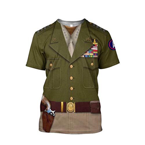 Ucosbros Historical Shirt Revolutionary War Uniform Costume 3D Printed Army T Shirt Halloween Cosplay (Green George Smith Patton, Medium)