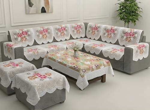 Image of Fab Nation Sofa Cover L Shape 5 Seater with Corner L Type Sofa Set for Living Room | Cotton Sofa Slipcovers for 3 + 2 Seaters Cover with 2 Arms + 2 Setty Covers + 1 Table Cover | Yellow Diamond