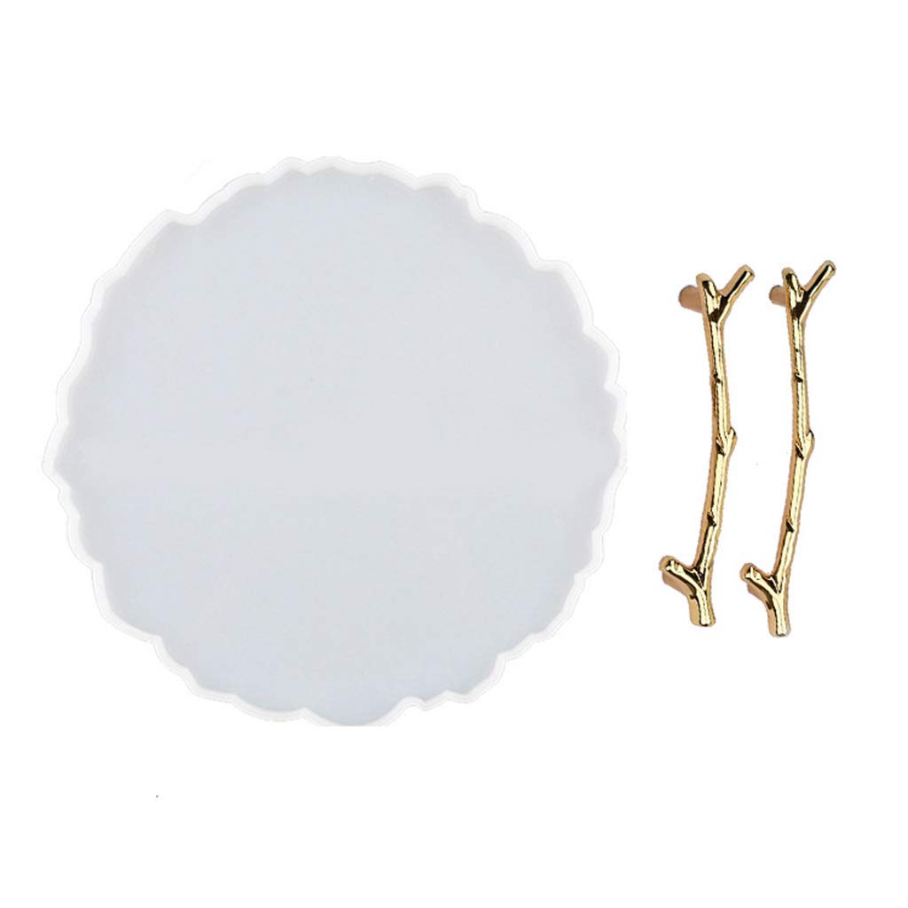 KunmniZ Irregular Round Silicone Resin Tablet Shape with 2 Piece Gold Handles Agate Tray Mold Eco-friendly Comfortable Home Decor Handmade DIY Crafts