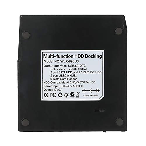 KKmoon Multifunctional External HDD Hard Drive Docking Station Card Reader USB3.0 Hub with OTB/OTC Offline Clone/Duplicator 2.5"/ 3.5" USB 3.0 to 2 SATA Ports 1 IDE Port US Plug 6TB