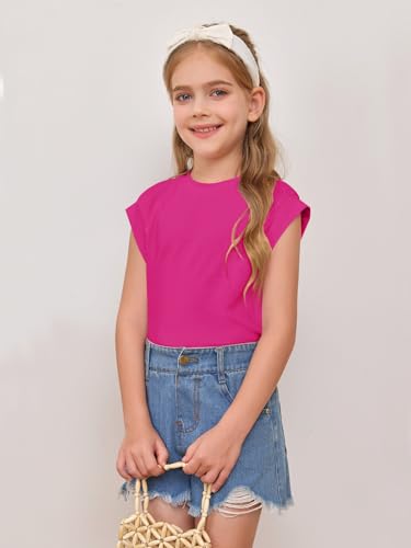 Image of Haloumoning Girls Cap Sleeve Tops Summer Crewneck Tank Tops Cute T-Shirt Blouse 5-14 Years