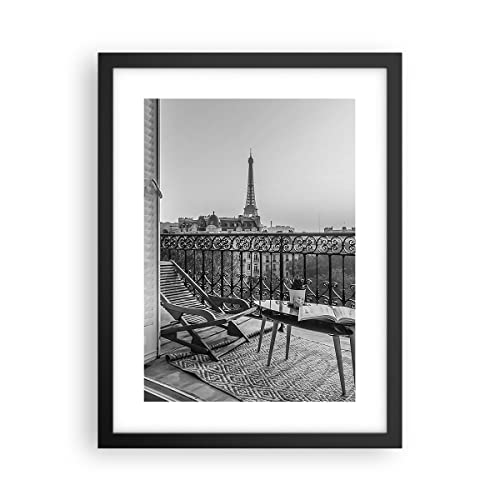 ARTTOR Affiche Decoration Murale Noir Et Blanc Paris Balcon Moderne Poster Cadre Noir 30x40cm Deco Affiches Murales Tableau Decoration Salon Chambre Cuisine...