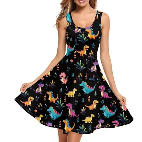 Image of Women Stylish Tank Dresses Sleeveless Round Neck Midi Casual Dress with Pocket for Summer