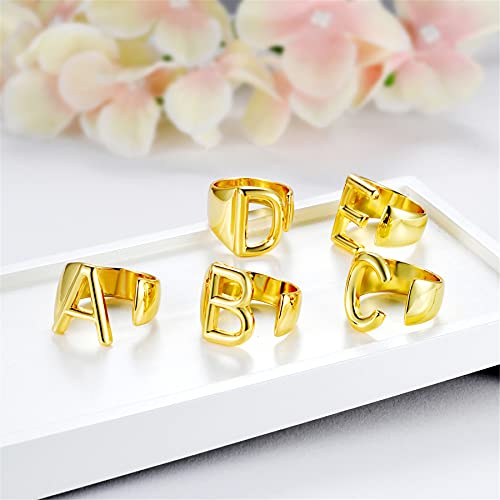 JewelryWe Spersonalizowany regulowany pierścionek dla kobiet - Odważna biżuteria początkowa otwarta litera pierścionki impreza i sygnet kobiety i otwarte pierścionki alfabet pozłacane 18-karatowym
