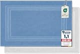 Komfortec 2 Alfombras de Baño de algodón, 50x70, 600 g/m², Absorbente y de Secado Rápido, Azul Claro/Blanco