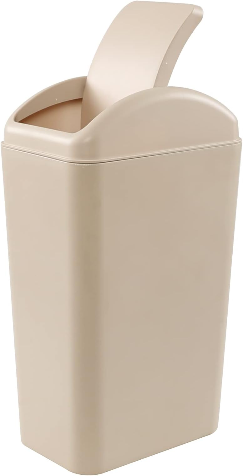 14 L Slim Plastic Garbage Bins, Small Swing Trash Cans for Kitchen, Office, Bathroom, R