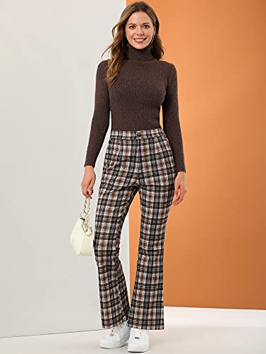 Allegra K Women's Plaid High Waist Bell Bottom Pants Stretchy Flare Leg Trousers X-Small Brown #TOP2
