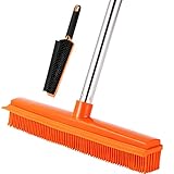 Rubber Broom for Pet Hair Removal with 57' Long Handle,Carpet Rake for Fluff Carpet with Squeegee,Dog Cat Fur Remover Rug Brush Broom,Hardwood Floor,Tile,Window,Portable Detailing Lint Remover Brush