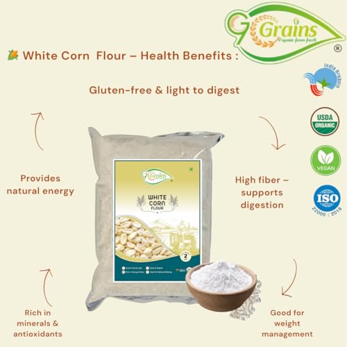 Image of White Corn Flour (5Kg)| Maize Flour | White Corn ka Atta | Makai ka Atta | Stone-Grinding | For Eating And Cookings |Produce of India from Organic Farms By G7 Grains
