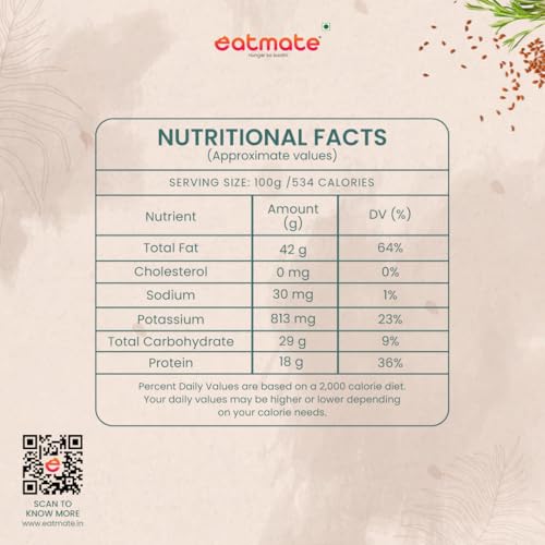 Image of EatMate Premium Flax Seeds (Alsi) 1 Kg Jar | Whole Raw Flaxseed | Omega-3 Source | Protein | High Fiber | Superfood for Smoothies, Baking, Salads & Daily Nutrition