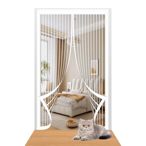 Mosquitera Magnética para Puerta 90 x 217 cm sin Taladrar Fácil de Instalar Cortina Magnetica Mosquitera Mantiene El Aire Fresco para Puerta Del Balcón Puerta Patio, Blanco