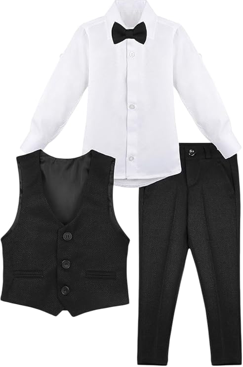 Traje formal de niño para bodas y conjunto de chaleco de 4 piezas 3
