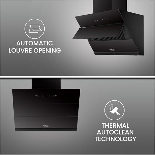 Image of Hindware Smart Appliances | Greta Neo 75 cm Chimney | 1350 CMH | Inclined Glass | Thermal Auto Clean | Filterless | Touch control, Motion sensor | 10 Yrs Warranty on Motor & 2 Yrs on Product (Black)