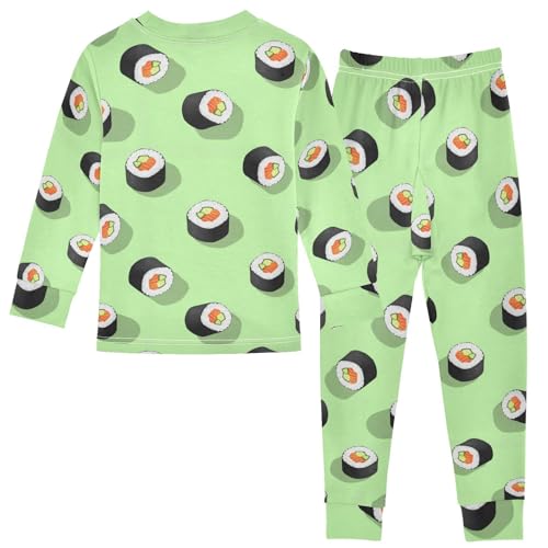 Pajama Sets Long Sleeve Sushi Rolls Green Background Soft Comfy Sleepwear 2 Piece PJS 3-8T3