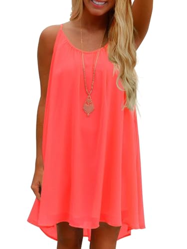ReachMe Womens Sexy Plus Size Swimsuit Coverups Spaghetti Strap Beach Dresses Bathing Suit Cover Up Sheer Tank Sundress(1 Coral,L)