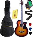 Vizcaya Full Size 4 Strings Cutaway Acoustic-Electric Bass Guitar With 4-Band Equalizer,5mm Padding Gig Bag,Strap, Picks-Sunburst