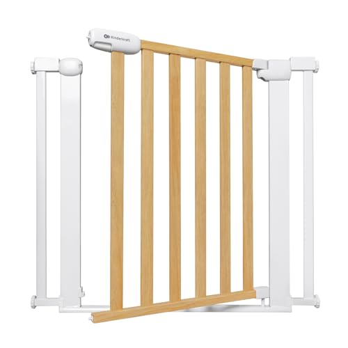 Kinderkraft Lock&GO Treppenschutzgitter Ohne Bohren, Türschutzgitter, Kinderschutzgitter, von 75 bis 103 cm, 90 Grad öffnen, doppelte Verriegelung, Holz