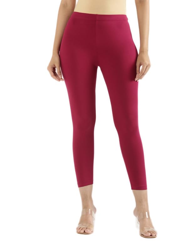 Image of GO COLORS Soft Cotton Stretch Cropped Leggings for Women | Breathable, Mid Rise, Dark Fuchsia