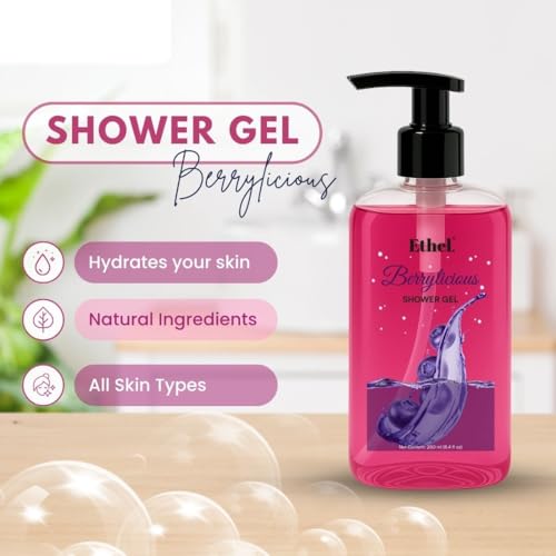 Image of Ethel Body Wash Refreshing Shower Gel for Deep Cleansing, Hydrating, Moisturising, Softer & Smoother Skin | Fruity Berry Fragrance (Berrylicious)