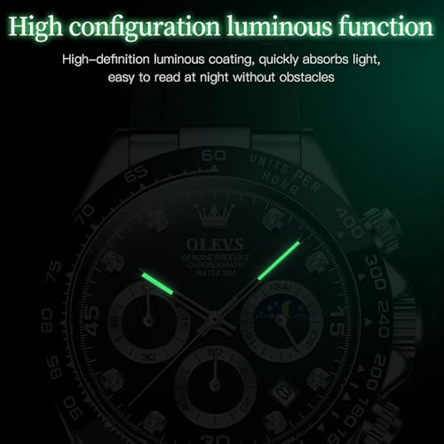 Image of OLEVS Men's Watch Analog Chronograph Waterproof Multifunctional Diamond Sports Silicone Strap Moon Phase Quartz Night Light Men's Watch