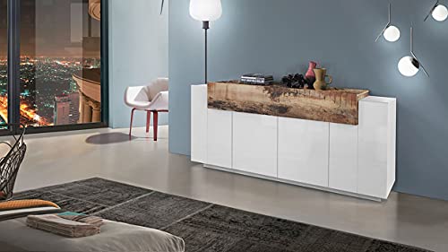 PRATICO E INNOVATIVO: Il suo design moderno ed elegante rende questa credenza con ante e cassetti perfetta da posizionare in un ambiente moderno e luminoso, in qualsiasi stanza del vostro appartamento, dall'atrio fino alla camera da letto: è il prodotto ideale per chi è alla ricerca di un articolo funzionale salvaspazio per la propria casa - La colorazione bianco lucido abbinata al colore pero è molto moderna e allo stesso tempo si adatta con facilità a qualsiasi tipo di ambiente