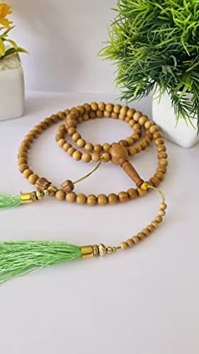 Image of RDK Sandalwood (Chandan) Islamic Tasbih Prayer Mala Beautiful Engraved Allah Mohammad TASBEEH /Muslim Prayer Beads /TASBIH /SIBHAA Islamic Salat Prayer Tasbeeh 100 Beads (White Sandalwood 10 MM)