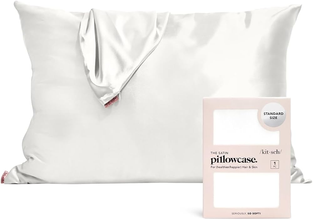 Kitsch Satin Pillowcase with Zipper for Hair & Skin, Softer Than Silk Pillow Cases Standard Size, Wrinkle-Free, Smooth and Cooling Satin Pillow Covers, 19"x26" - Ivory