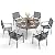 PHI VILLA 7 Pieces Outdoor Round Dining Set for 6, Large Wrought Iron Dining Table with Umbrella Hole & Stackable Metal Chairs, Dining Furniture Set for Patio, Deck, Yard, Porch