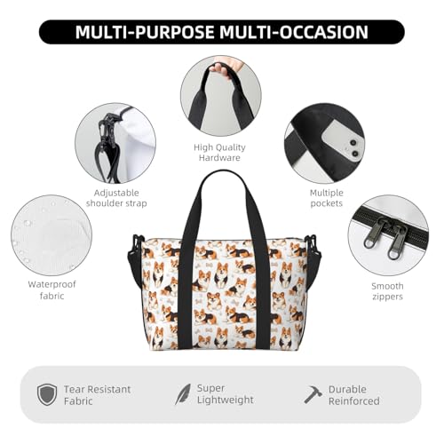 Travel Duffle Bags For Women Men - Cute Corgi Dogs Print Personal Item Weekender Overnight Gym Carry On Airport Tote Bag With Strap For Yoga, Travel, Business Trips3