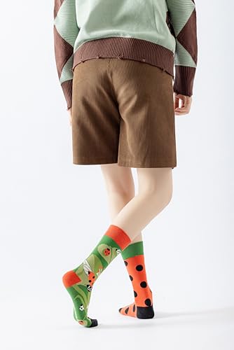 NxnChc Lustige Socken Für Damen Und Herren Unisex Viele Marienkäfer Motive Tier Essen Obst Sport Kunst Aus Baumwolle Geschenk Asymmetrische Muster Links Und Rechts
