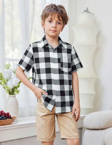 Image of Arshiner Boys Short Sleeve Dress Shirts Solid Button Down Shirts | formal Uniform School Shirt, for 4-12 Years, Hidden Buttons, with Chest Pocket, Regular Fit, Summer Tee top for Kids