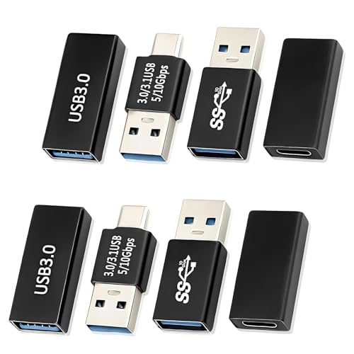 JiangZShangM 8PCS Coupleur USB 3.0 mâle/Femelle, Coupleurs USB 3.0 et Type C, USB-A vers A, USB A vers Type C, Femelle à Femelle, Transfert Rapide 5Gbps et Charge 5V/3A