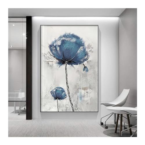 Toile d'art abstrait plume bleue scandinave decoration murale salon 30x50cm