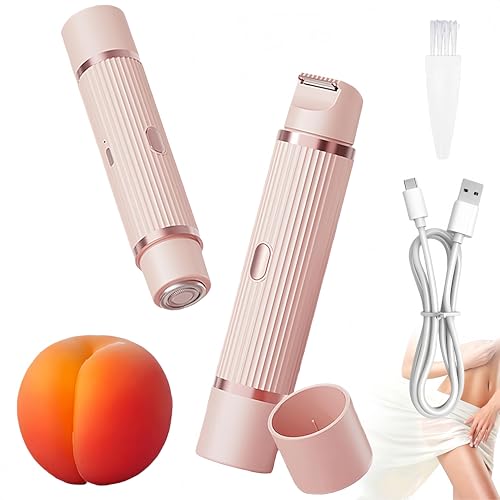 Peach Please Razor, Peach Please 2 en 1 afeitadora eléctrica de doble cabeza, depilación indolora, húmeda y seca para vello púbico, piernas, axilas y cara (rosa)