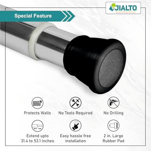 Image of JIALTO 80 Cm To 135 Cm Multifunctional Adjustable Rod | Extendable Shower Curtain Tension Rod Non-Drilling for Wall Anti-Skid Spring Pull | Door Curtain & Bathroom Pipe Rods (BLACK PACK Of - 2)