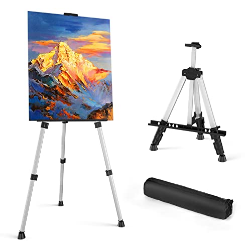 Image of Art Painting Display Easel Stand - Silver Adjustable Floor Artist Easel